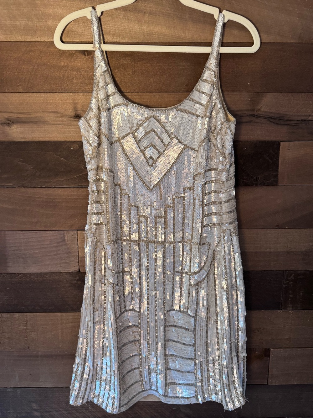 Adrianna Papell Sequin Beaded Ivory and Gold Cocktail Dress